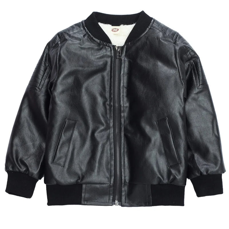 Boys Plus Velvet Thick Leather Jackets Kids Girls Autumn Winter Coat Fashion Clothing Children's Warm PU Leather Outerwear 2-14Y