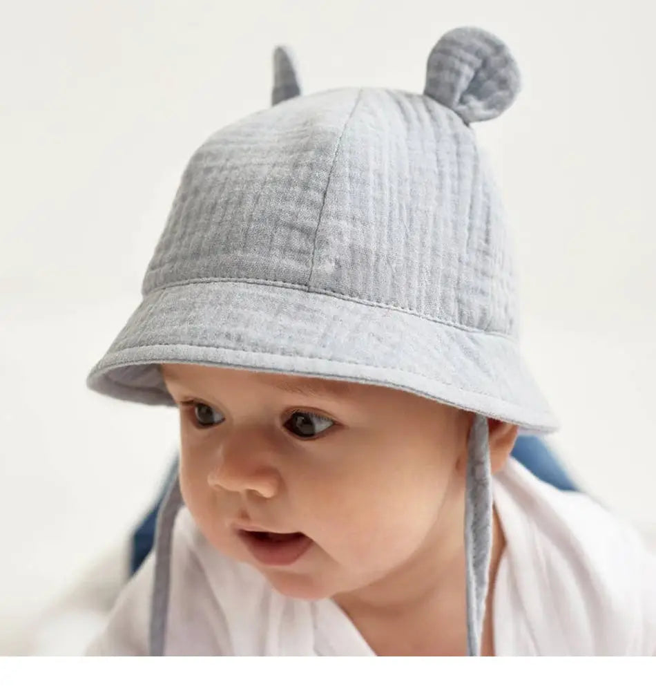 Soft Cotton Baby Sun Hat With Ears Cute Bunny Newborn Boys Girls Bucket Hat Summer Kids Toddler Panama Cap 0 to 12 Months