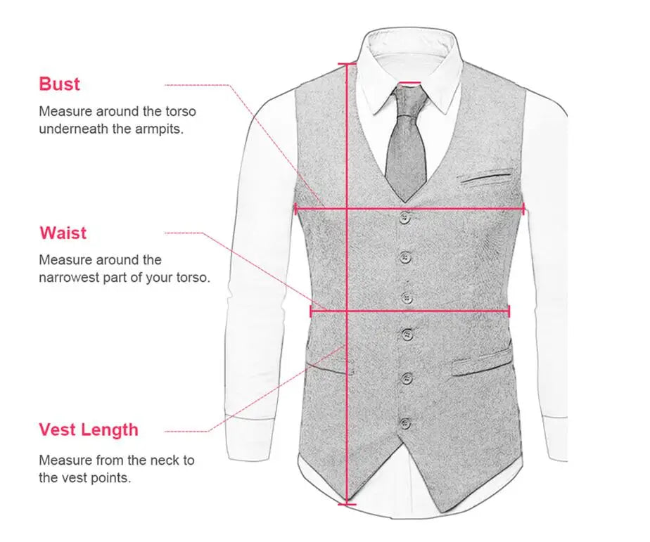 V Neck Men's Suits Vest Casual Classic Formal Business Herringbone Tweed Slim Fit Waistcoat For Wedding Groomsmen