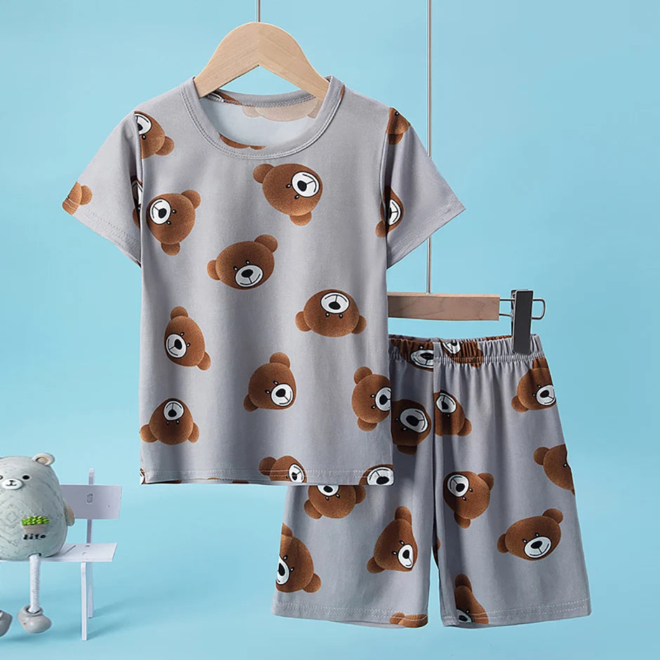 2-Pcs Children's Casual Cute Home Service Suit Boy Casual Joker Bear Print Short Sleeve Girl Comfortable Joker Sweet Shorts Suit