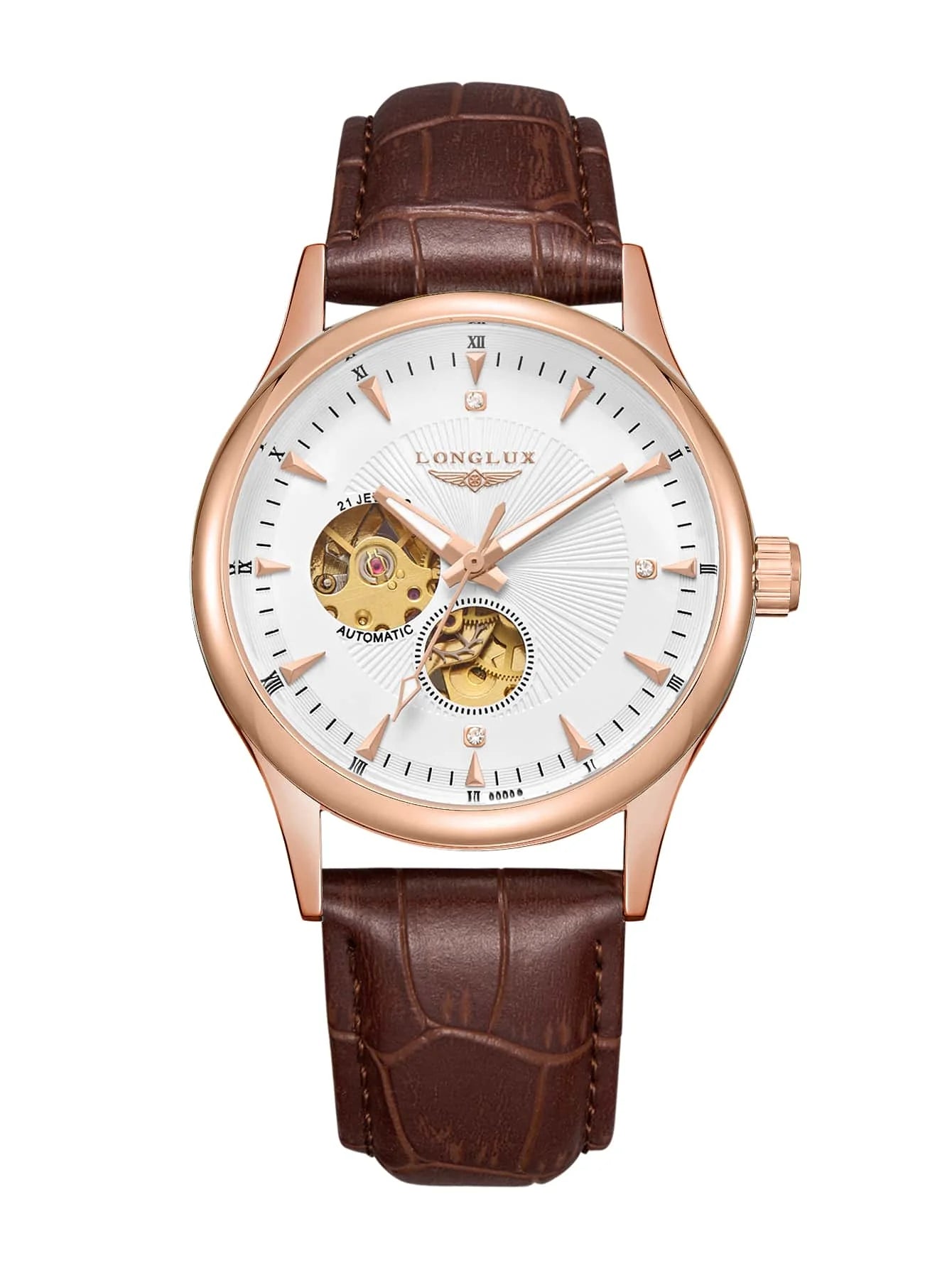LONGLUX automatic watch elegant style wholesale mechanical wristwatches skeleton rome waterproof  mens watch men gift