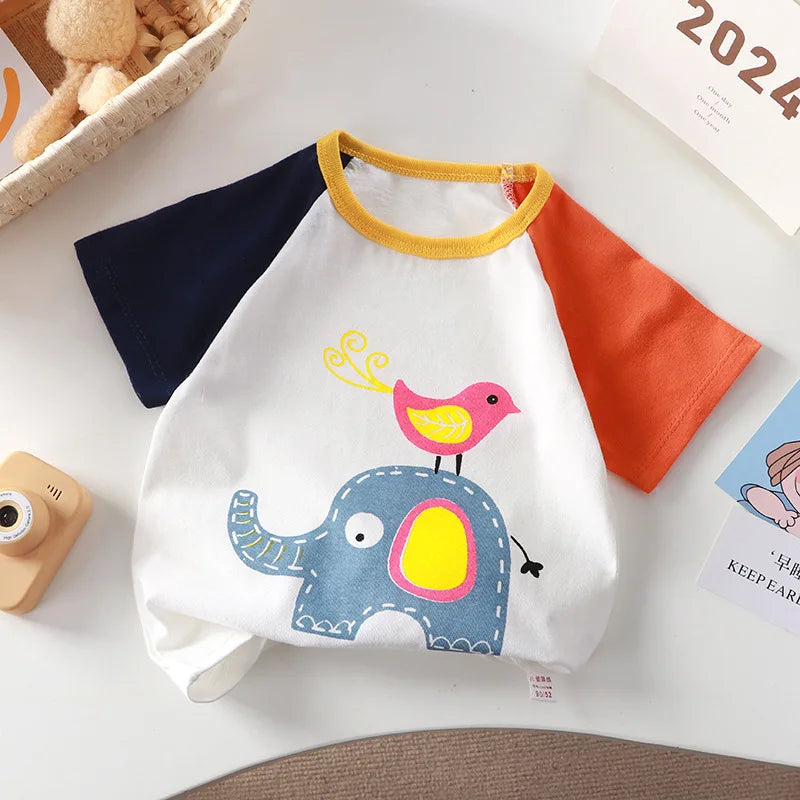 2-6Y New Cartoon T-shirt Pure Cotton Girls Short-sleeved Summer Half-sleeved Tops Little Boys Tops Kids Tees Children Clothing