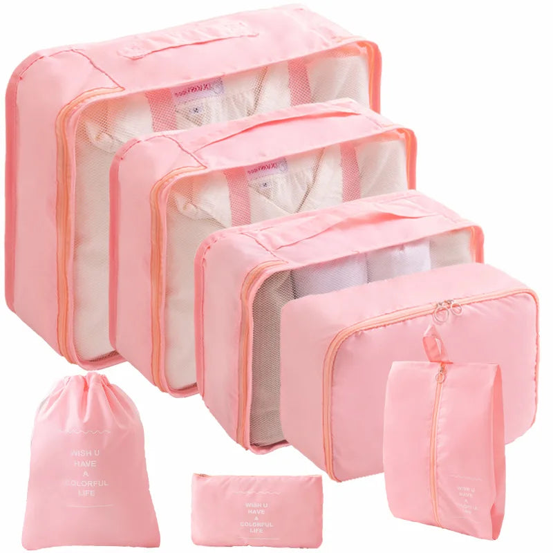10/7 Pcs Set Travel Organizer Storage Bags Suitcase Packing Cubes Cases Portable Wardrobe Luggage Clothes Shoe Pouch Fold