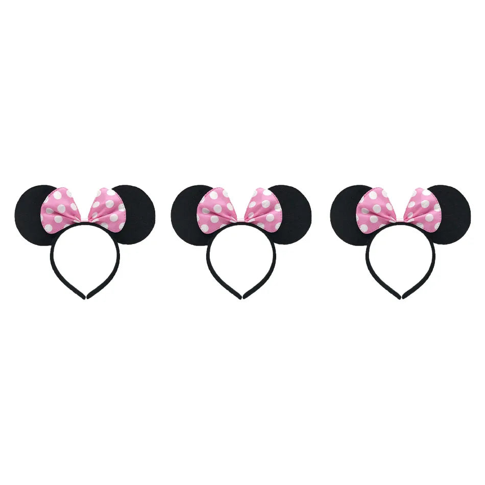 3/6/12pcs/lot Girls Mouse Ears Solid Bow Ears Headband for Birthday Party Supplies and Mouse Themed Costume Cosplay Decoration
