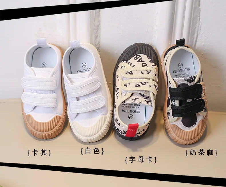 Kids Shoes for Girls Boys Non-slip Soft Sole Canvas Shoes Child Letters Toddler Casual Shoes Tenis Versatile Breathable Sneakers