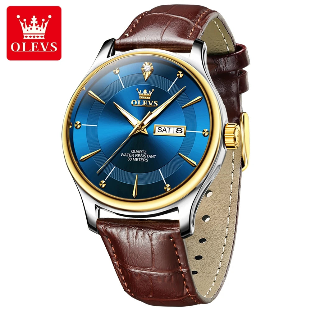 OLEVS Men's Watches Business Simply Original Quartz Watch for Man Waterproof Stainless Steel Luminous Hands Date Week