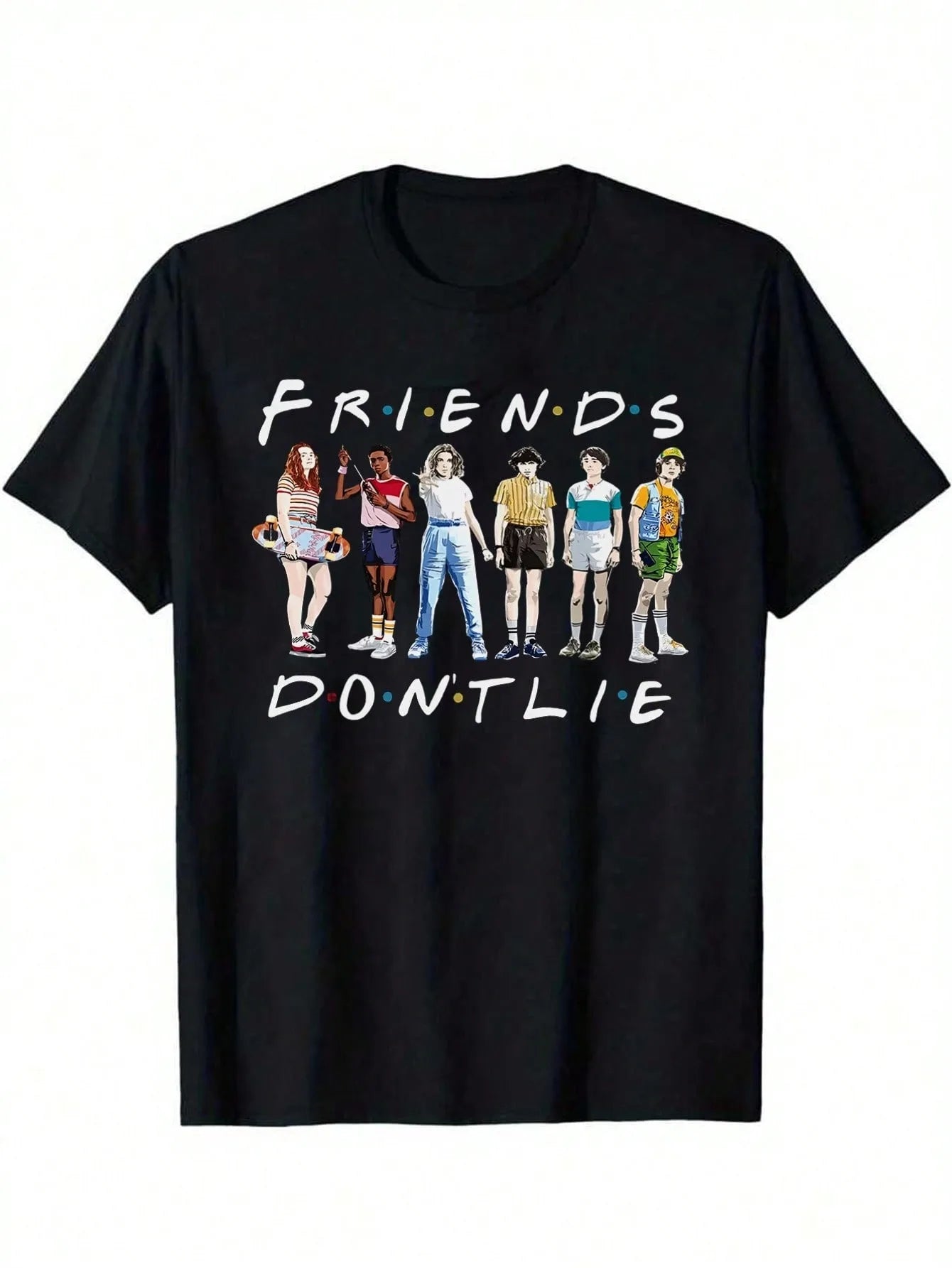 T-Shirt Multiple Sizes Screen Print Friends Don't Lie Stranger Things Design Cotton Material Holiday Wear Trendy Gift Christmas