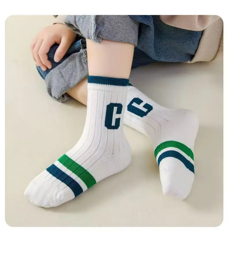 GreenC Summer Calf Socks 5 Pairs Children's Socks Boys Spring Cotton Socks Baby Child 1-14T Kids  Sport Sock