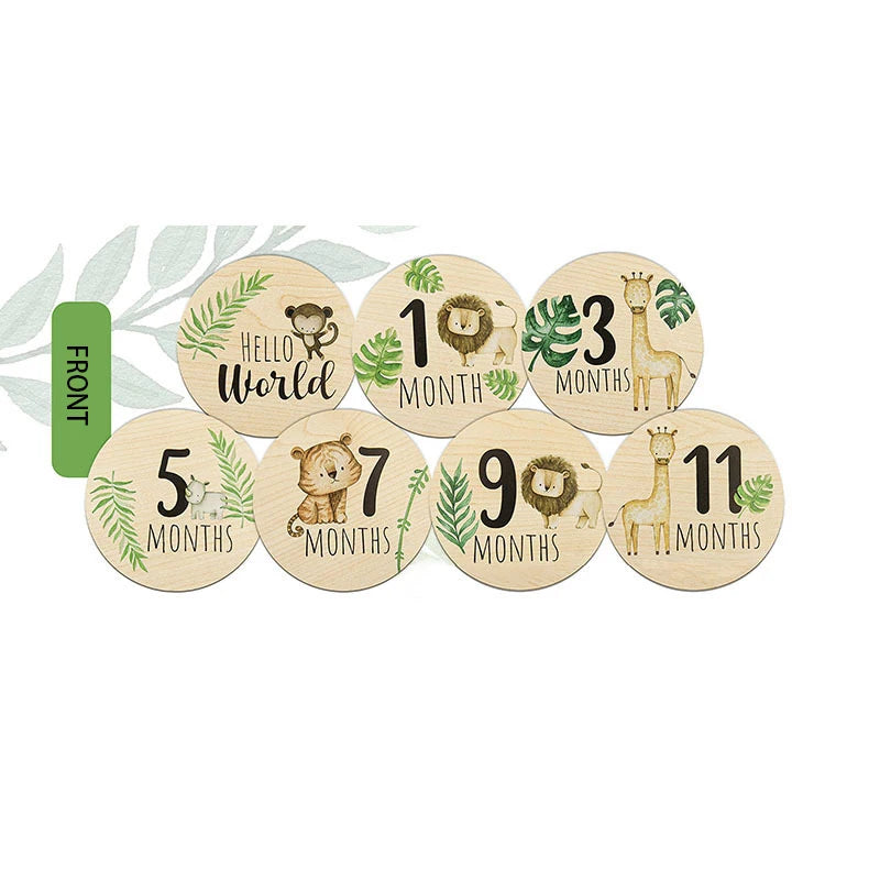 10X10CM 7pcs milestones monthly cartoon animal 2 sided cute Growth Keepsake Baby's Journey Milestone