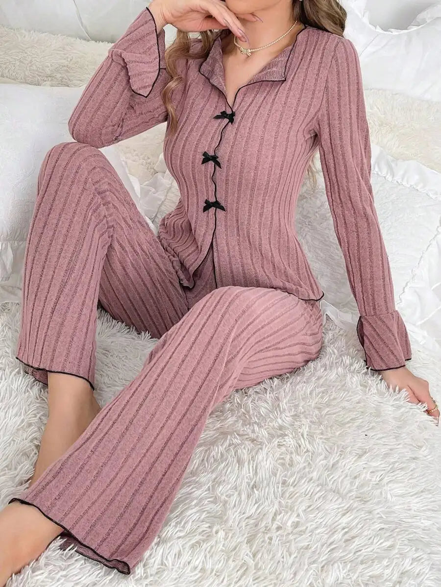 2026 Women's Fashion Two-piece Pajama Sets 2PCS Autumn Winter Casual Warm Home Clothes Sets for Girls Solid Sleepwear Clothes