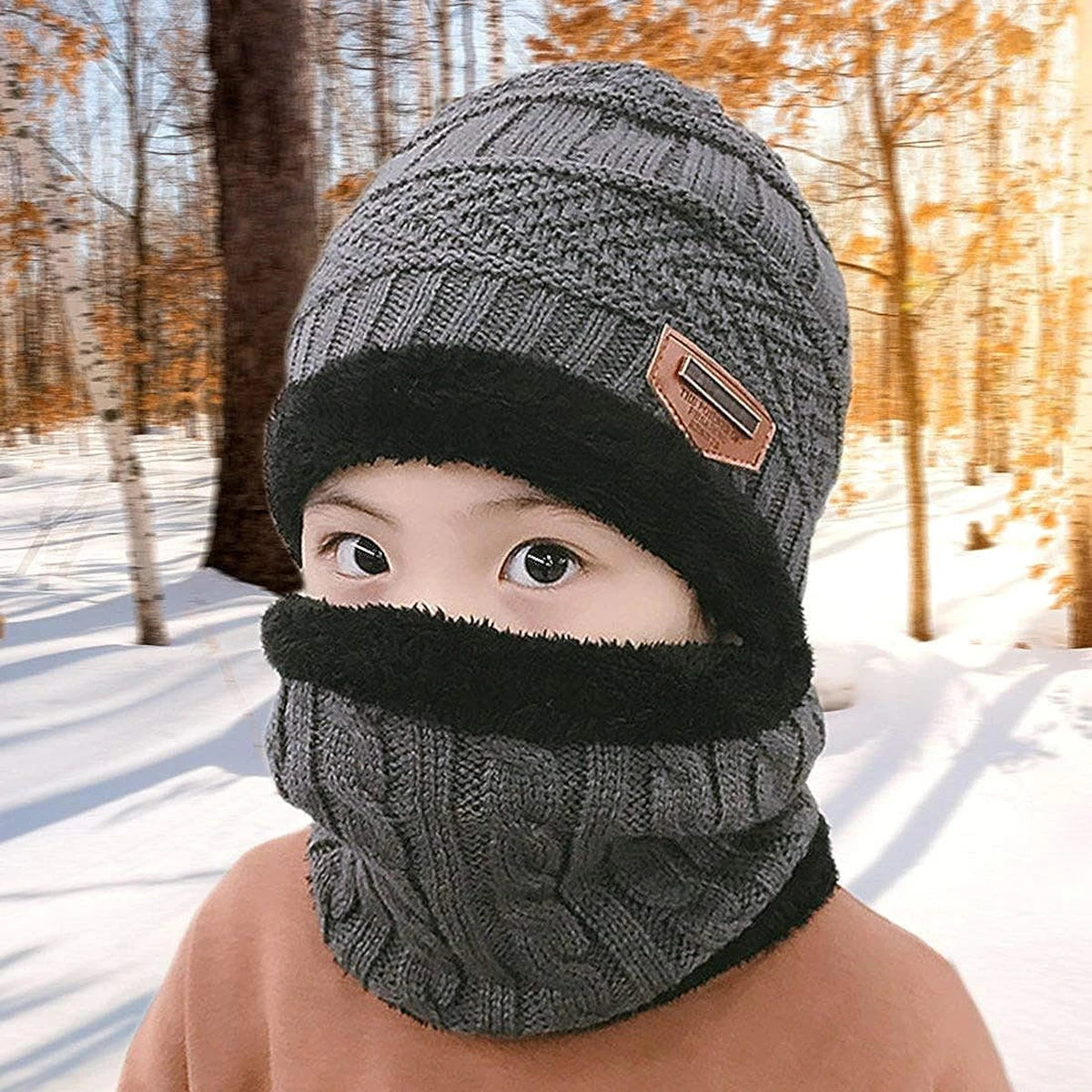 5-14 Years Kids Warm Knitted Hat Scarf Set Children Autumn Winter Hat Soft Knitted Cap Bonnet Infant Kids Hat For Boys Girls