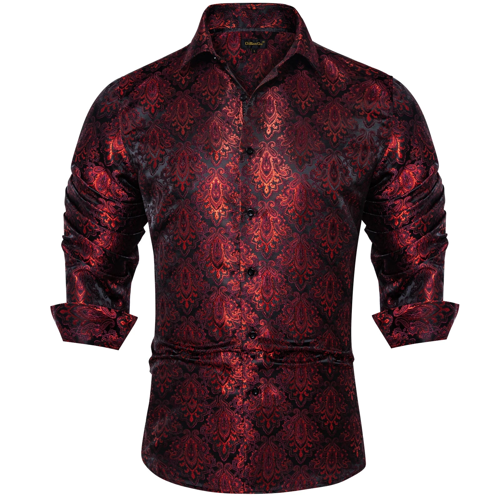 Luxury Men Dress Shirt Formal Prom Tuxedo Long Sleeve Polyester Golden Color Paisley Black Shirts Blouse Men Clothing