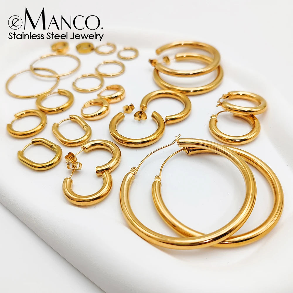 eManco Fashion Gold Size Circle Earrings Women's Jewelry Accessories Classic Stainless Steel Earrings Wholesale