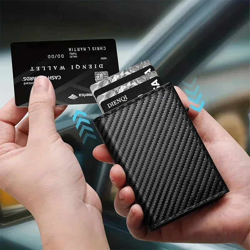 RFID Blocking Credit Card Holders Wallet Men Luxury Ultra Thin Automatic Pop Up Metal Minimalist Wallets Money Clips with Zipper