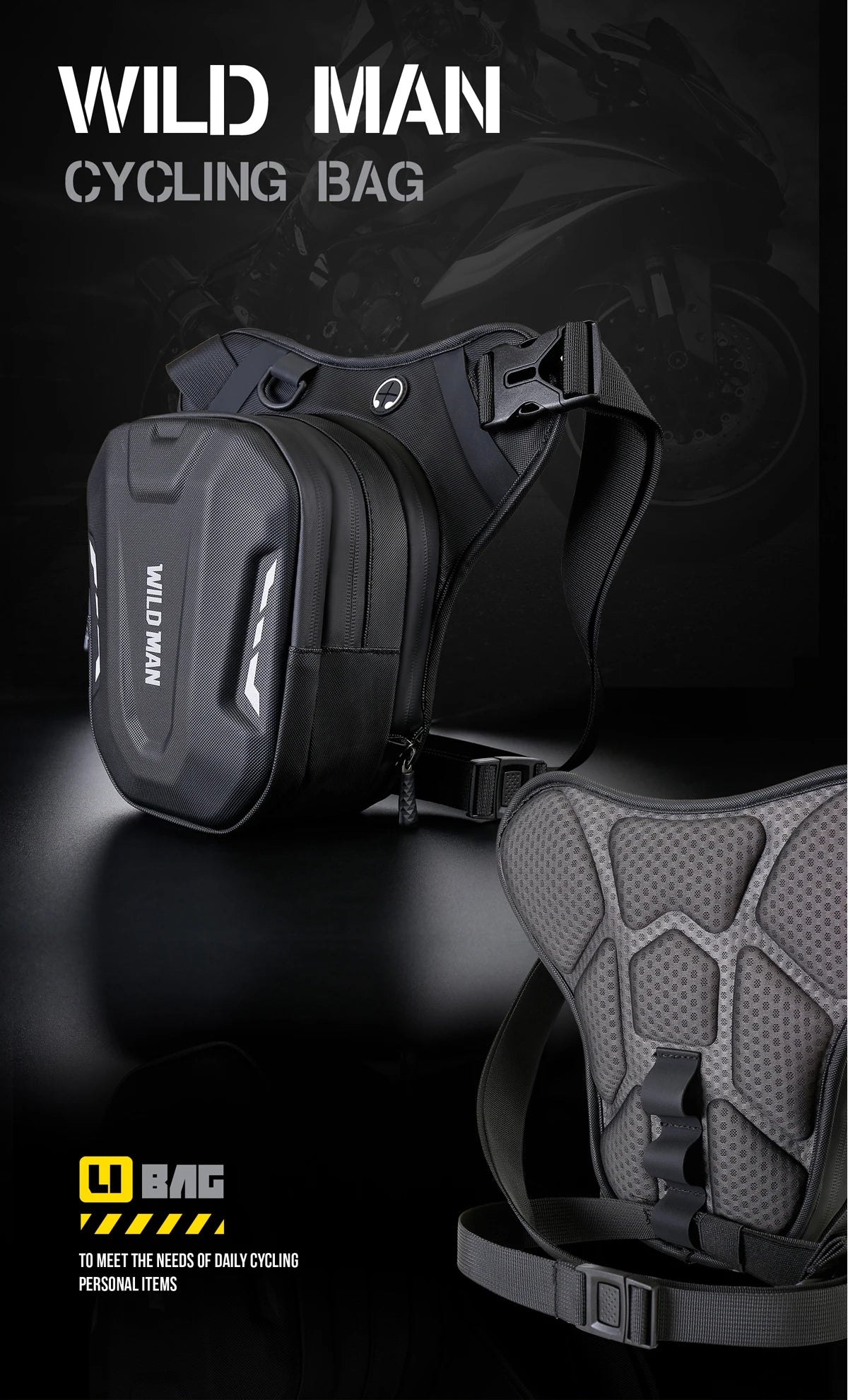 WILD MAN Motorcycle Leg Bag for Men - Riding Waist Bag, Biker Motorcycle Hard Shell Bag, Sports Messenger Bag, Travel Equipment