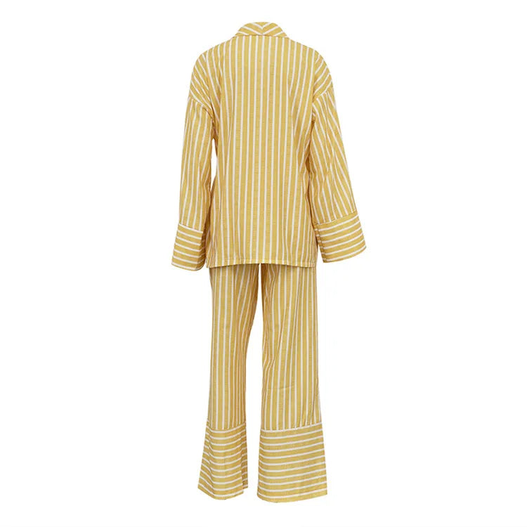 Women's Two-piece Set  Autumn New Striped Long-sleeved Loose Lace-up Top High-waisted Trousers Fashion Casual Suit for Women