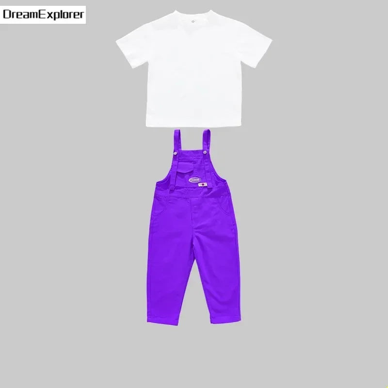 Boys Hip Hop Loose Colorful Overalls Girls Patchwork Dungaree Children Candy Color Jumpsuit Street Dance Romper Kids Streetwear
